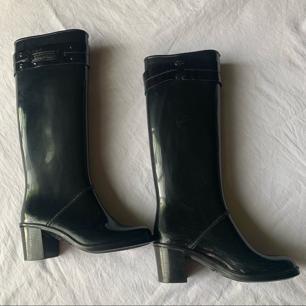 Burberry Patent Heeled Black Rainboots